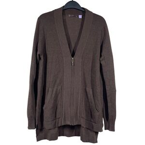 Cullen Cashmere Front Zip Cardigan Womens M Brown Relaxed Pockets Lightweight